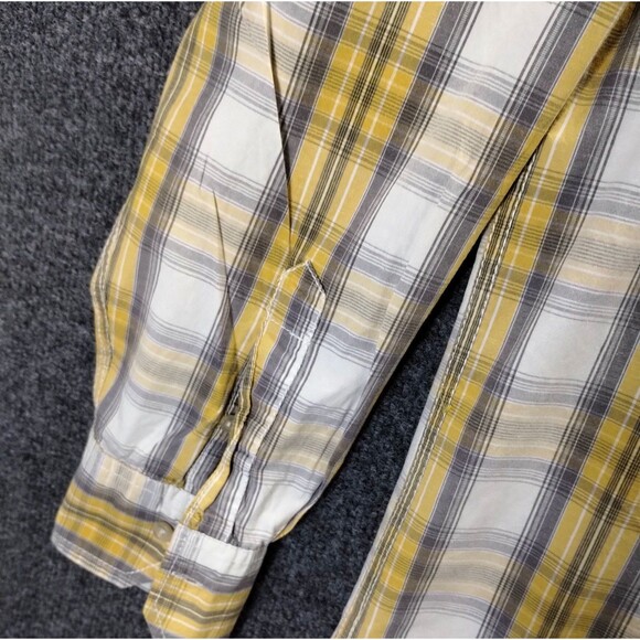 Red Camel Shirt Men's L Cotton Button Down Collar Long Sleeve Yellow Grey Plaid - Picture 9 of 12